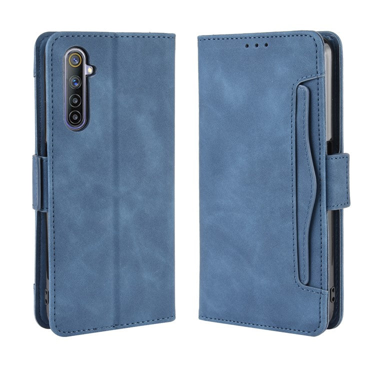 Multiple Card Slots Leather with Wallet Stand Shell for Realme 6 - Blue