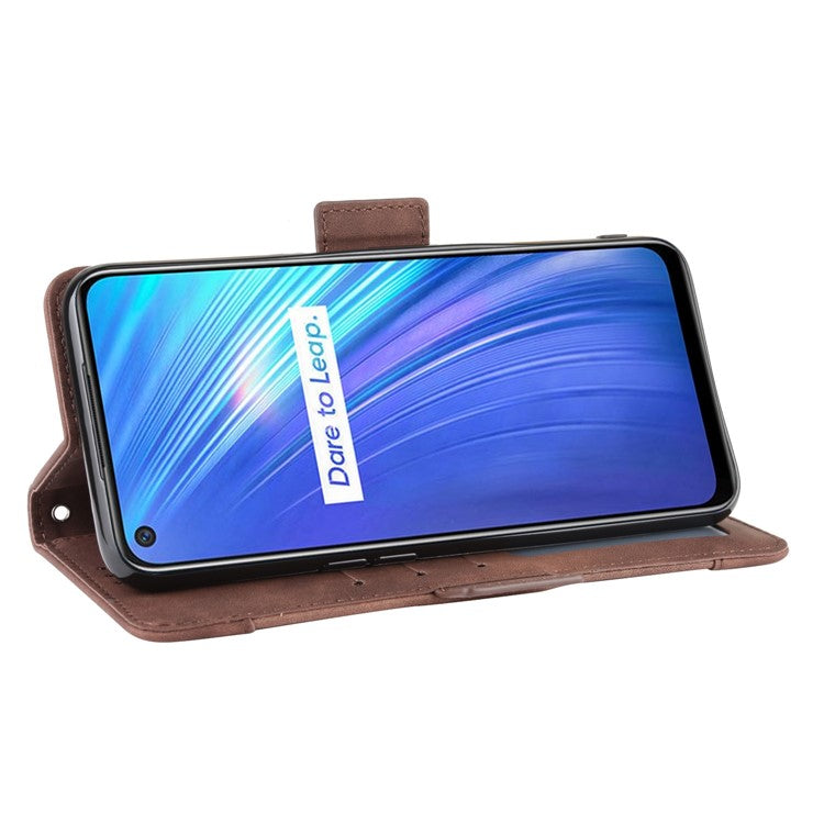 Multiple Card Slots Leather with Wallet Stand Shell for Realme 6 - Brown