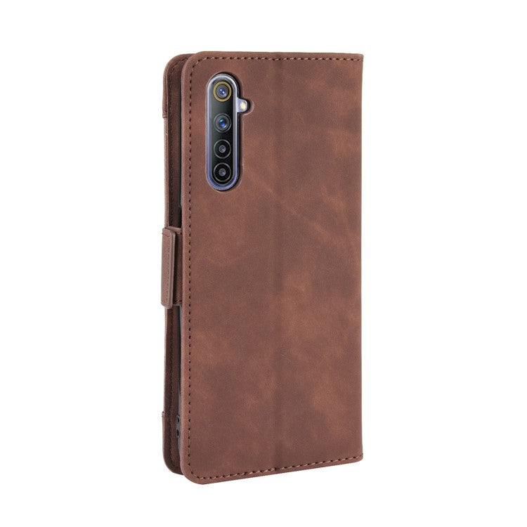 Multiple Card Slots Leather with Wallet Stand Shell for Realme 6 - Brown
