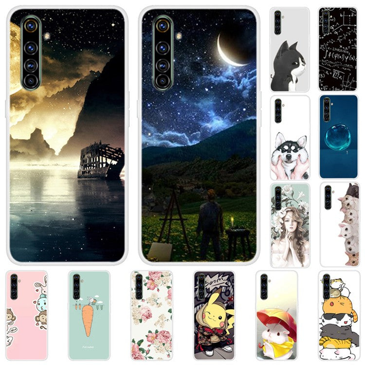 Pattern Printing Soft TPU Phone Case for Realme 6 - Black Cat