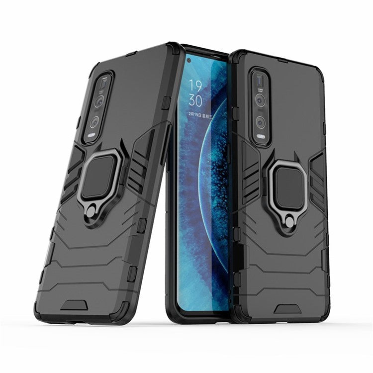With Cool Guard Ring Holder Kickstand PC+TPU Cover for Oppo Find X2 Pro - Black