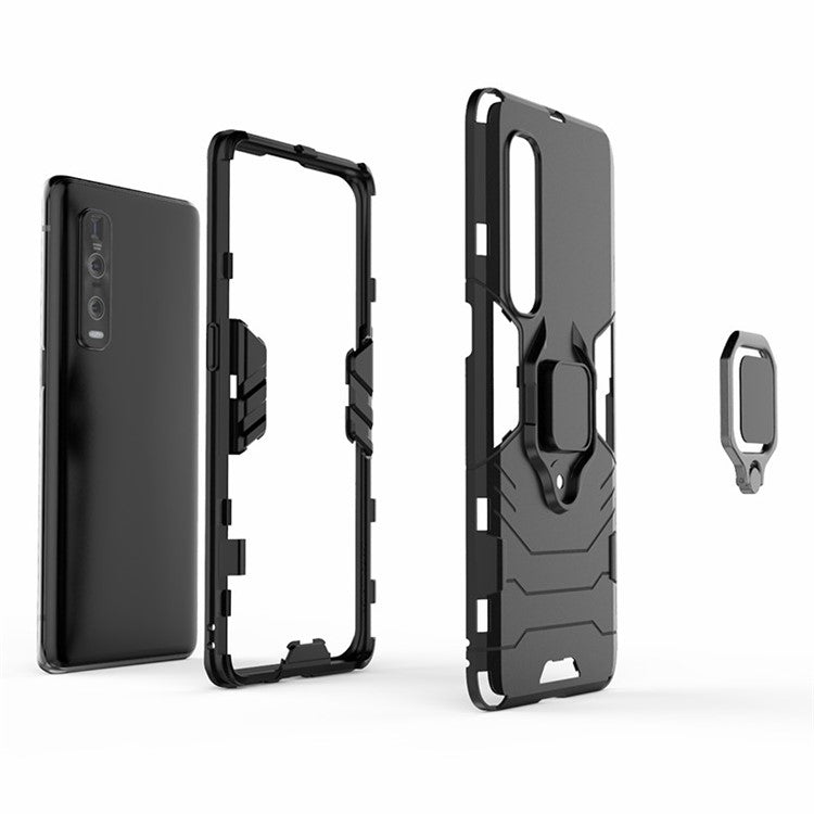 With Cool Guard Ring Holder Kickstand PC+TPU Cover for Oppo Find X2 Pro - Black