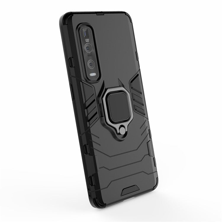 With Cool Guard Ring Holder Kickstand PC+TPU Cover for Oppo Find X2 Pro - Black