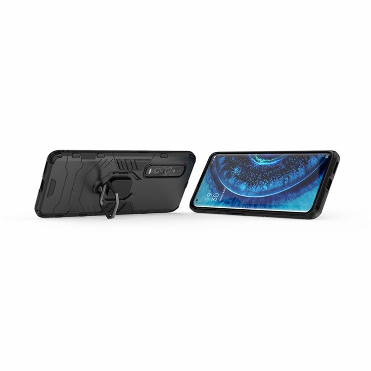 With Cool Guard Ring Holder Kickstand PC+TPU Cover for Oppo Find X2 Pro - Black