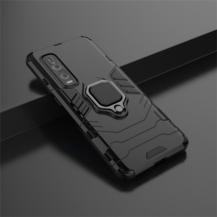With Cool Guard Ring Holder Kickstand PC+TPU Cover for Oppo Find X2 Pro - Black