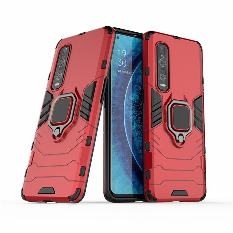 With Cool Guard Ring Holder Kickstand PC+TPU Cover for Oppo Find X2 Pro - Red