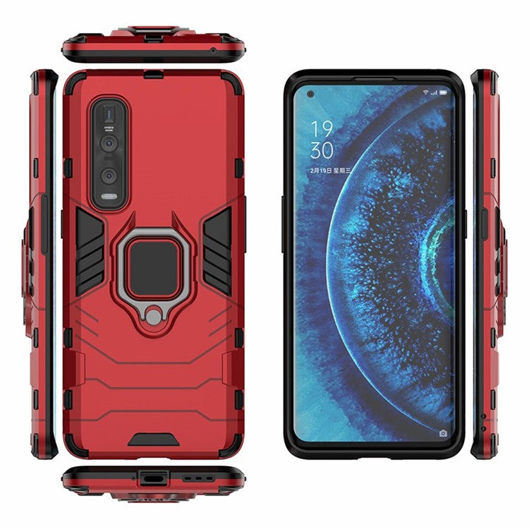 With Cool Guard Ring Holder Kickstand PC+TPU Cover for Oppo Find X2 Pro - Red