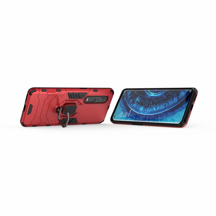 With Cool Guard Ring Holder Kickstand PC+TPU Cover for Oppo Find X2 Pro - Red