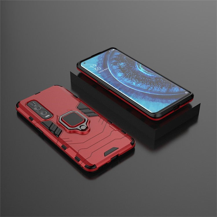 With Cool Guard Ring Holder Kickstand PC+TPU Cover for Oppo Find X2 Pro - Red