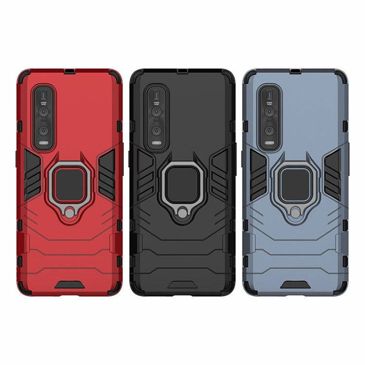 With Cool Guard Ring Holder Kickstand PC+TPU Cover for Oppo Find X2 Pro - Red