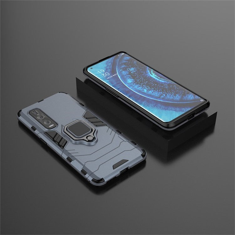 With Cool Guard Ring Holder Kickstand PC+TPU Cover for Oppo Find X2 Pro - Blue