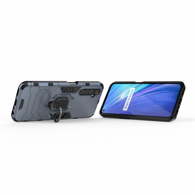 Cool Guard Ring Holder Kickstand PC+TPU Cover for Realme 6 - Blue