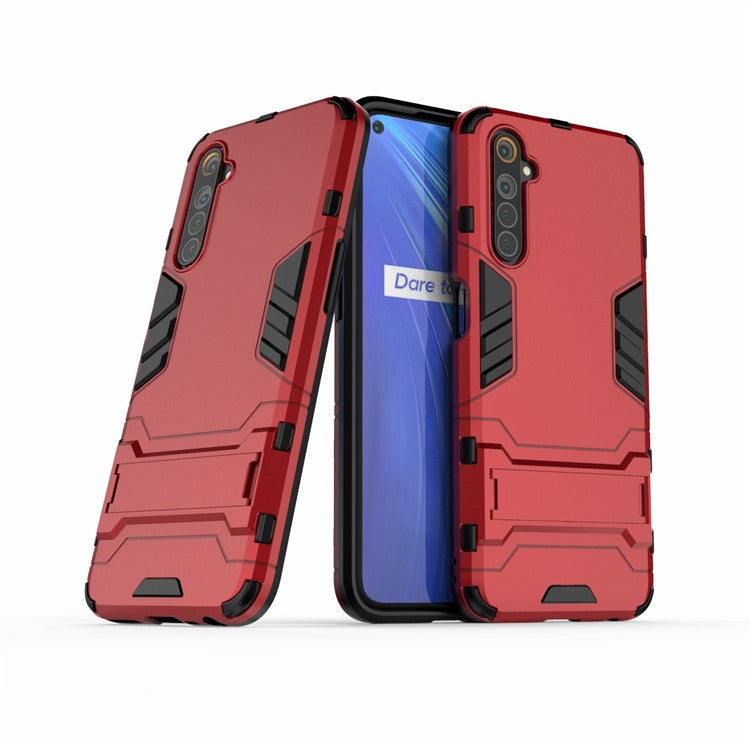 Plastic + TPU Phone Case with Kickstand for Realme 6 - Red