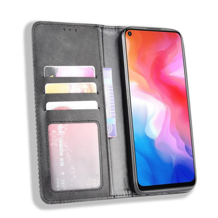 Vintage Style Wallet Leather Stand Case Protective Shell for vivo Y50/Y30 - Black