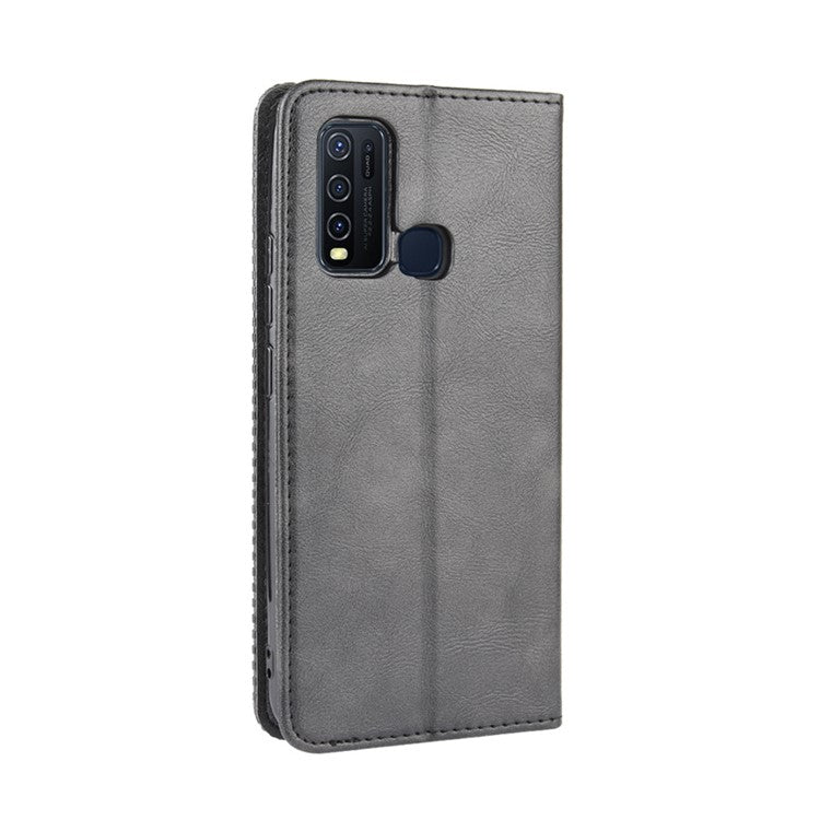 Vintage Style Wallet Leather Stand Case Protective Shell for vivo Y50/Y30 - Black