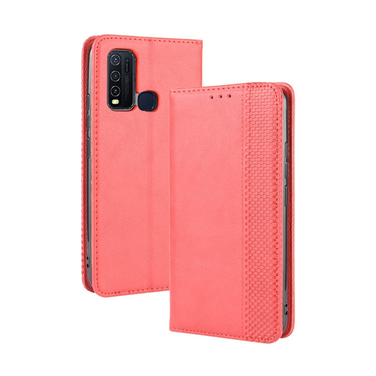 Vintage Style Wallet Leather Stand Case Protective Shell for vivo Y50/Y30 - Red