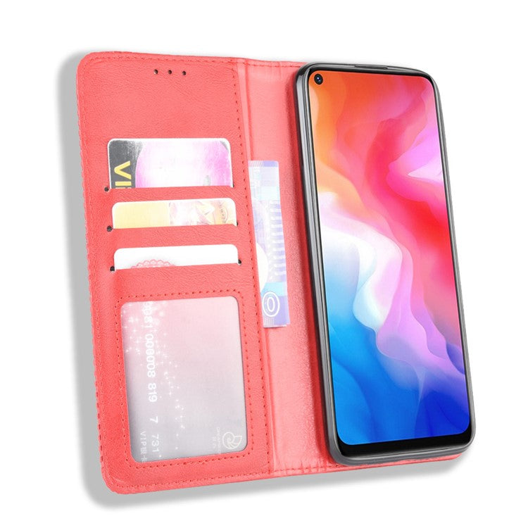 Vintage Style Wallet Leather Stand Case Protective Shell for vivo Y50/Y30 - Red