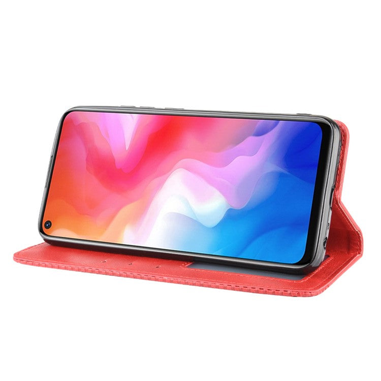 Vintage Style Wallet Leather Stand Case Protective Shell for vivo Y50/Y30 - Red