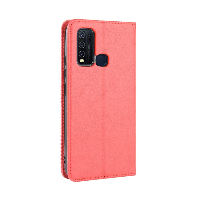 Vintage Style Wallet Leather Stand Case Protective Shell for vivo Y50/Y30 - Red