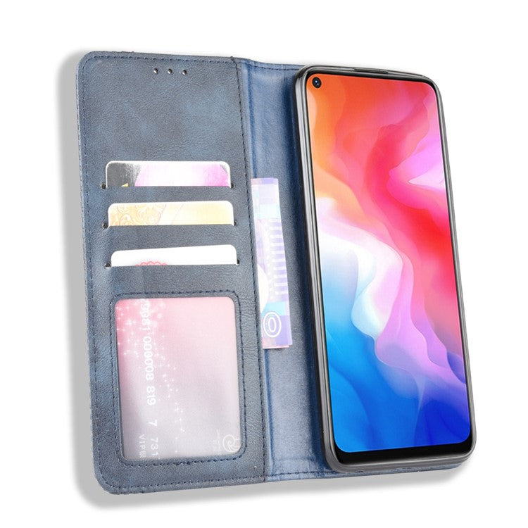Vintage Style Wallet Leather Stand Case Protective Shell for vivo Y50/Y30 - Blue
