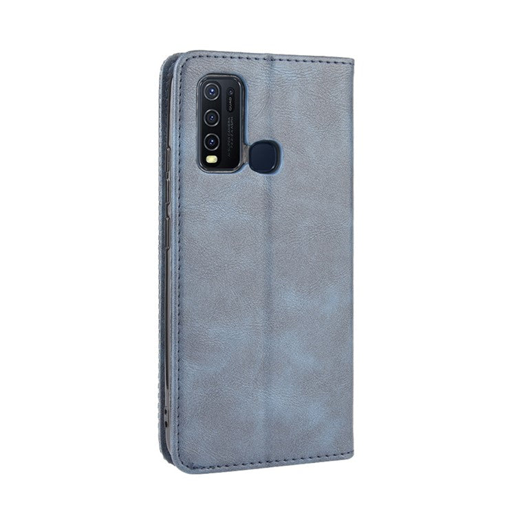 Vintage Style Wallet Leather Stand Case Protective Shell for vivo Y50/Y30 - Blue