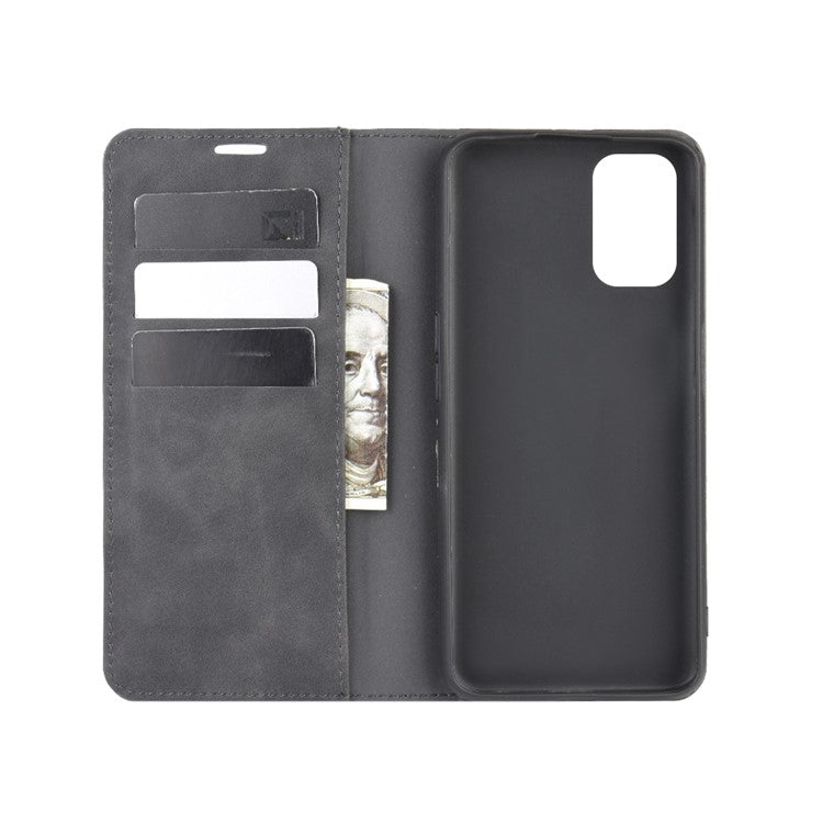 Silky Touch Stylish Auto-absorbed Flip Leather Wallet Stand Case for Oppo A52/A92/A72 - Black