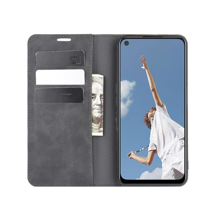 Silky Touch Stylish Auto-absorbed Flip Leather Wallet Stand Case for Oppo A52/A92/A72 - Black