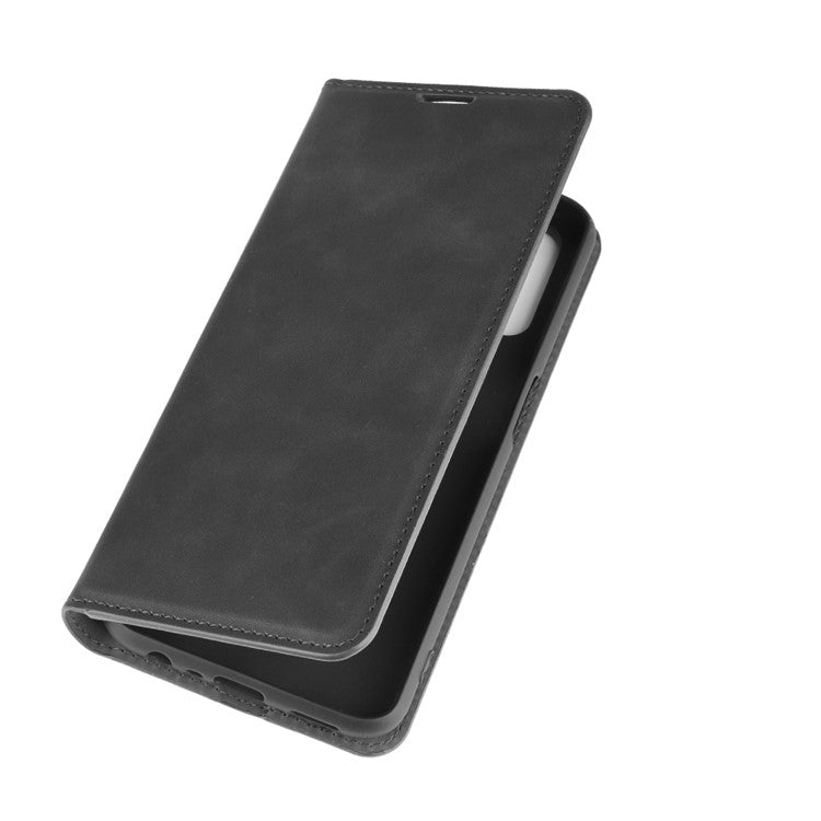 Silky Touch Stylish Auto-absorbed Flip Leather Wallet Stand Case for Oppo A52/A92/A72 - Black