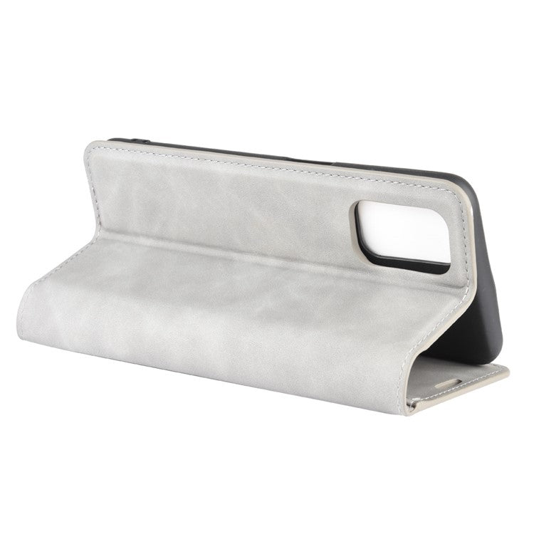 Silky Touch Stylish Auto-absorbed Flip Leather Wallet Stand Case for Oppo A52/A92/A72 - Grey