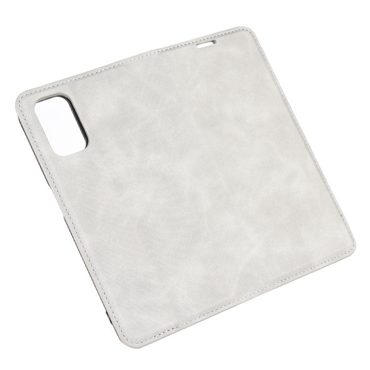 Silky Touch Stylish Auto-absorbed Flip Leather Wallet Stand Case for Oppo A52/A92/A72 - Grey