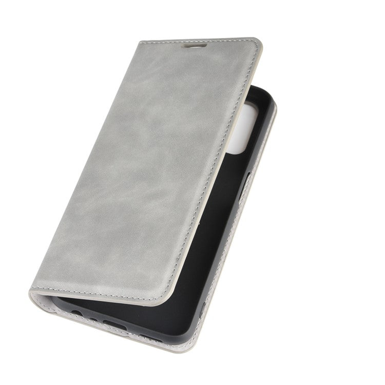 Silky Touch Stylish Auto-absorbed Flip Leather Wallet Stand Case for Oppo A52/A92/A72 - Grey