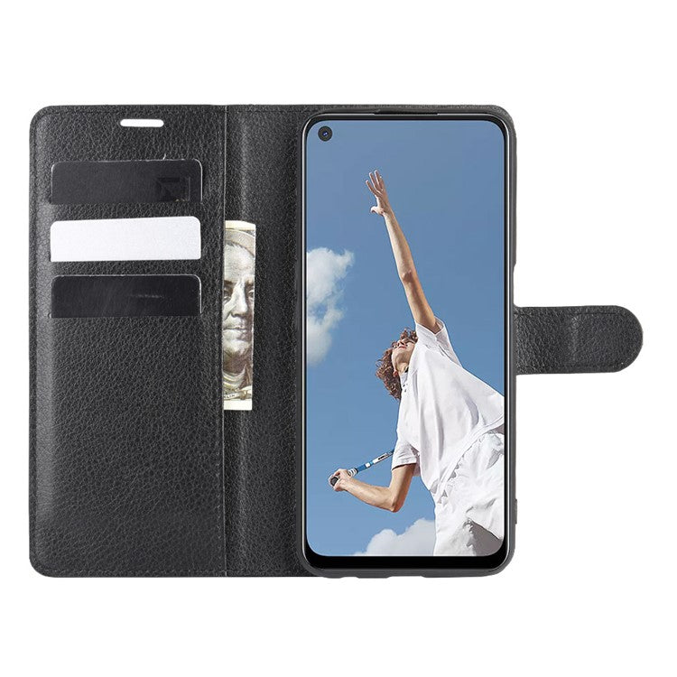 Litchi Skin Wallet Leather with Stand Case for Oppo A52/A92/A72 - Black