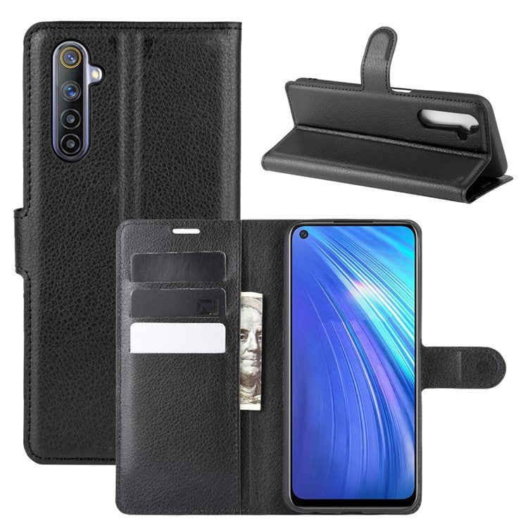 Litchi Surface with Wallet Leather Case for Realme 6 - Black
