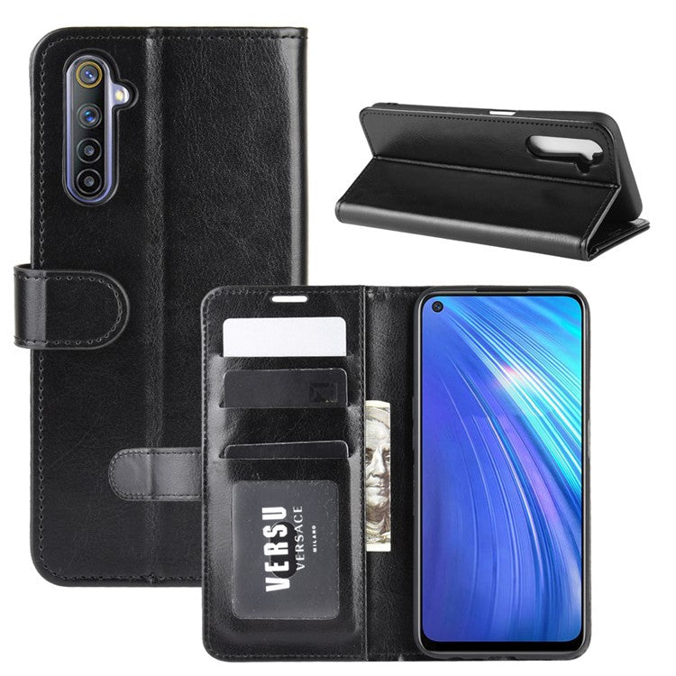 Crazy Horse with Wallet Cool Leather Stand Case for Realme 6 - Black