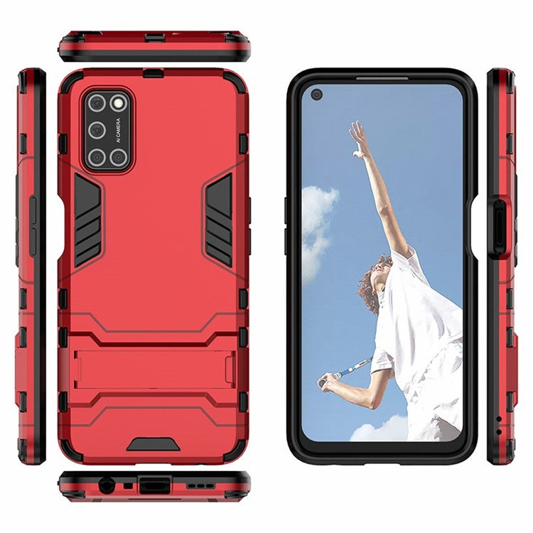 Plastic + TPU Hybrid Phone Case with Foldable Invisible Kickstand for OPPO A52/A72/A92 - Red