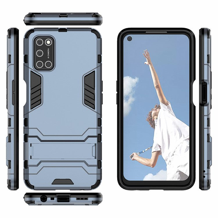 Plastic + TPU Hybrid Phone Case with Foldable Invisible Kickstand for OPPO A52/A72/A92 - Blue