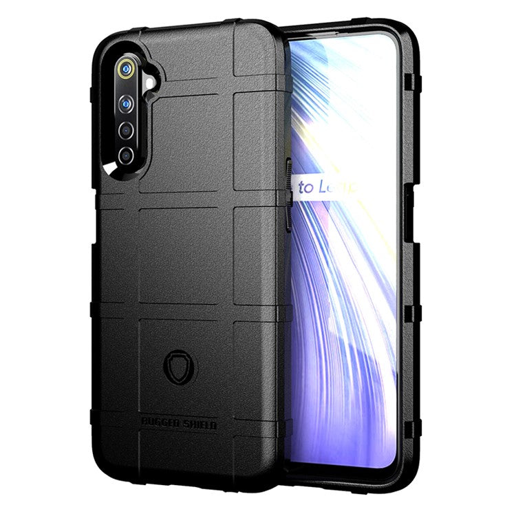 Rugged Shield Square Grid Texture TPU Cover for Realme 6 - Black