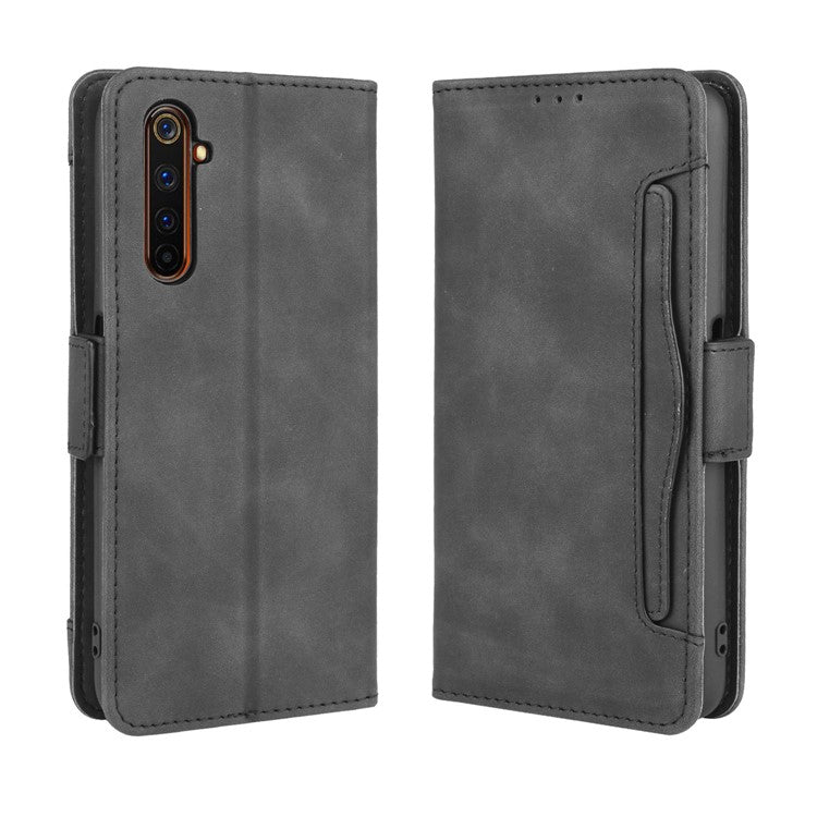 PU Leather Case with Multiple Card Slots Mobile Phone Shell with Stand for Realme 6 Pro - Black