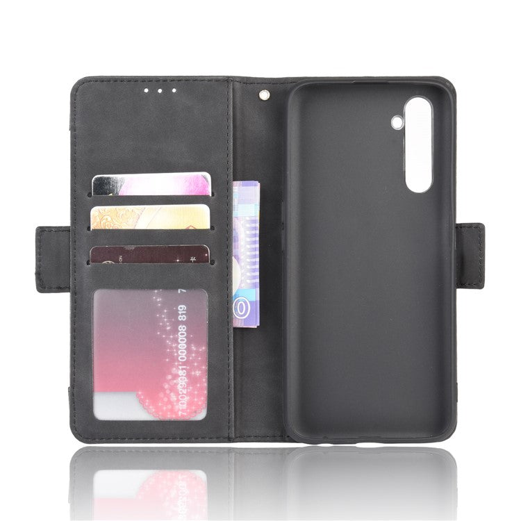 PU Leather Case with Multiple Card Slots Mobile Phone Shell with Stand for Realme 6 Pro - Black