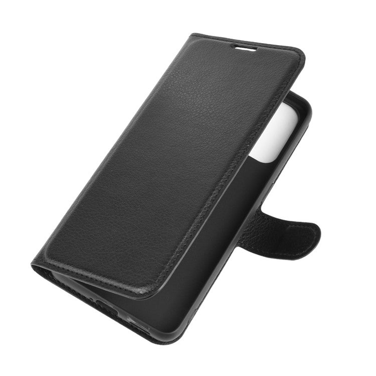 Litchi Texture Wallet Stand Leather Shell Cell Phone Cover for Oppo Reno4 5G - Black