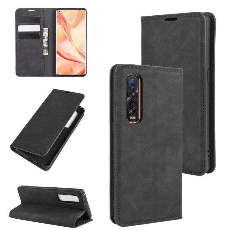 Silky Touch Stylish Auto-absorbed Flip Leather Shell for Oppo Find X2 Pro - Black
