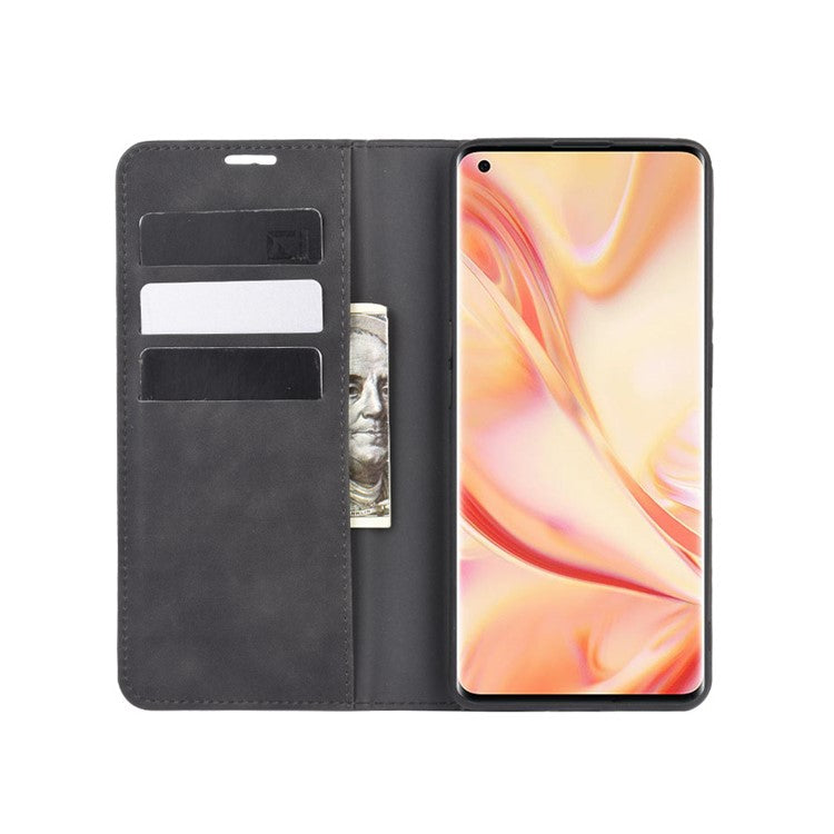 Silky Touch Stylish Auto-absorbed Flip Leather Shell for Oppo Find X2 Pro - Black