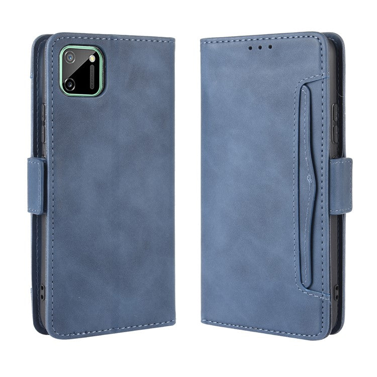 Wallet Stand Flip Leather Phone Cover with Multiple Card Slots for OPPO Realme C11 - Blue