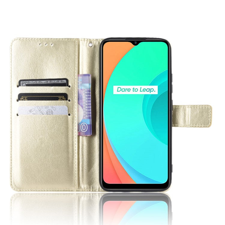 Crazy Horse Leather Wallet Stand Case for Realme C11 - Gold