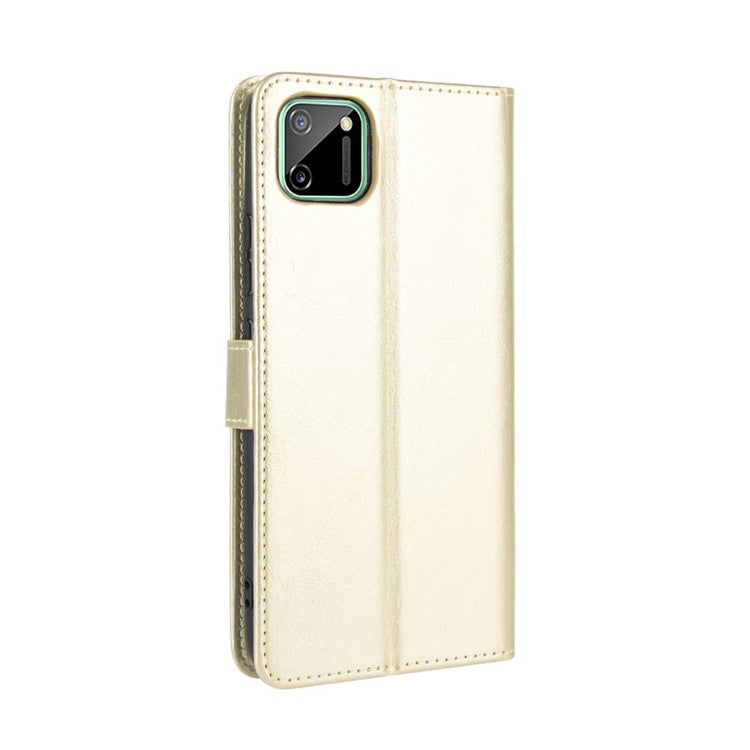 Crazy Horse Leather Wallet Stand Case for Realme C11 - Gold
