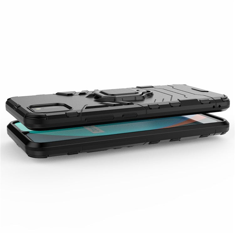 Ring Holder Kickstand Hybrid PC + TPU Combo Cover Case for Realme C11 - Black