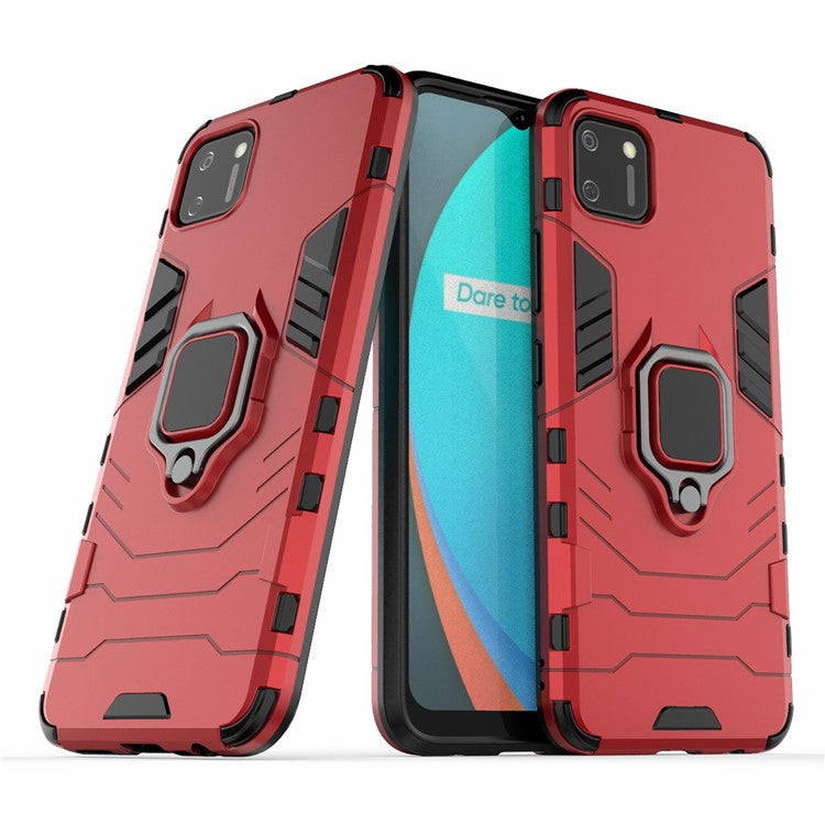 Ring Holder Kickstand Hybrid PC + TPU Combo Cover Case for Realme C11 - Red