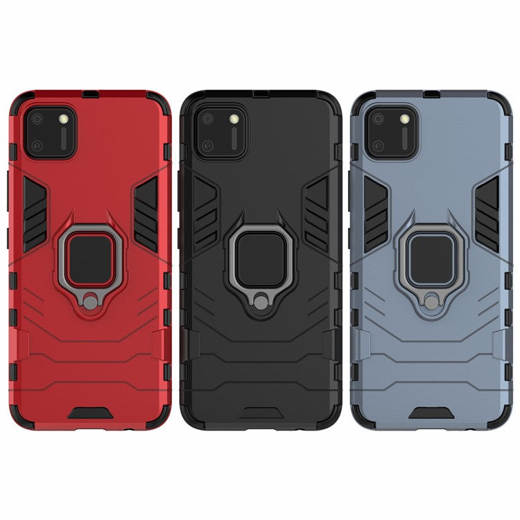 Ring Holder Kickstand Hybrid PC + TPU Combo Cover Case for Realme C11 - Red