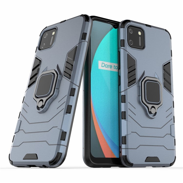 Ring Holder Kickstand Hybrid PC + TPU Combo Cover Case for Realme C11 - Blue