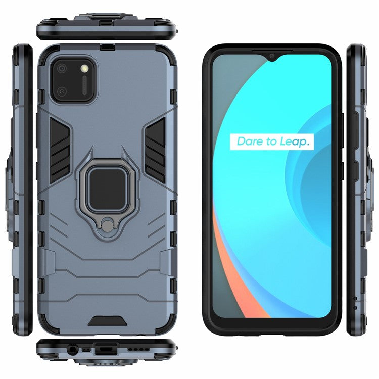 Ring Holder Kickstand Hybrid PC + TPU Combo Cover Case for Realme C11 - Blue
